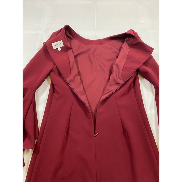 Milly Burgundy Tiered Bell Sleeve Crepe Shift Dress‎ Cocktail Valentines Size 2 - Picture 6 of 15